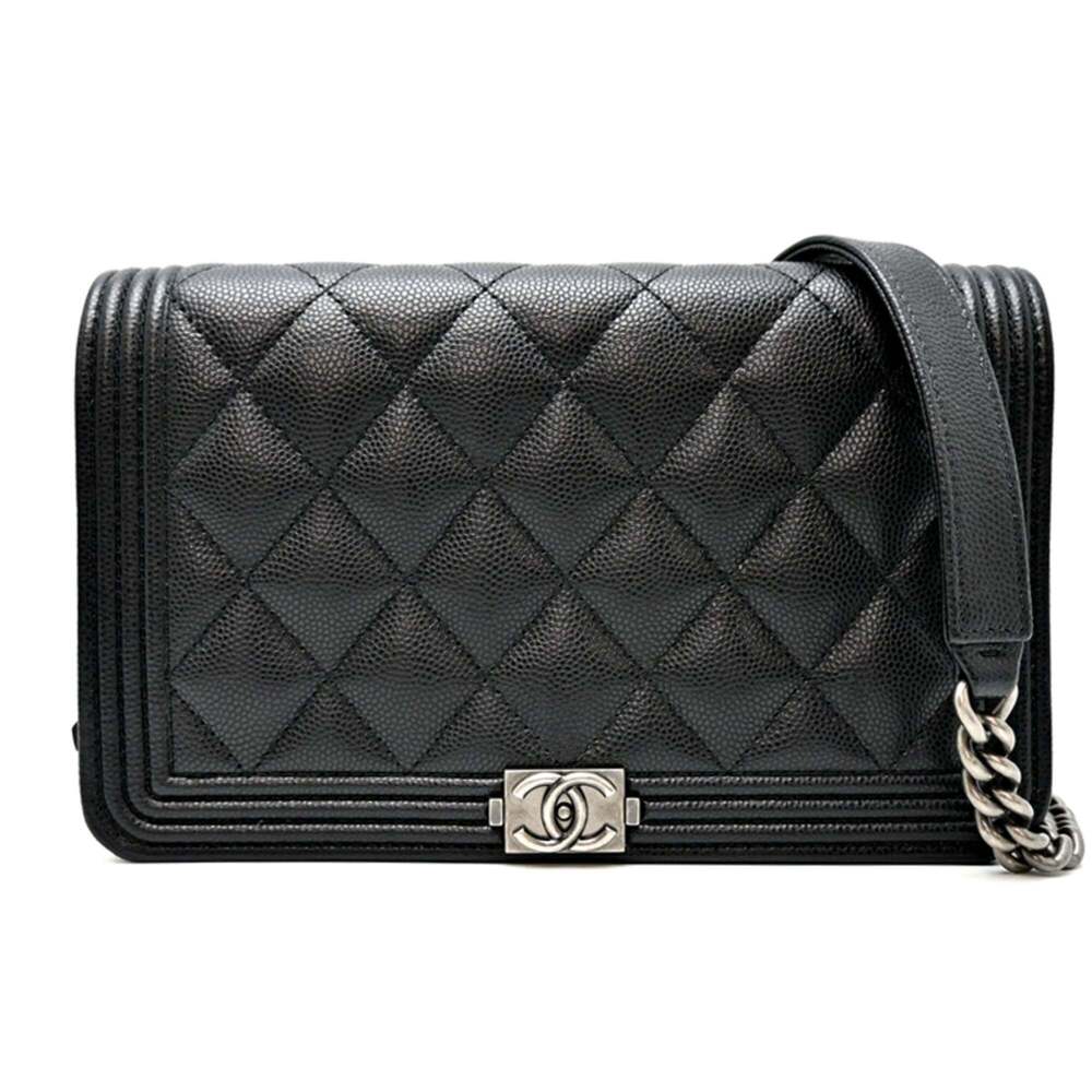 CHANEL Authentic Black Caviar Leather Wallet
